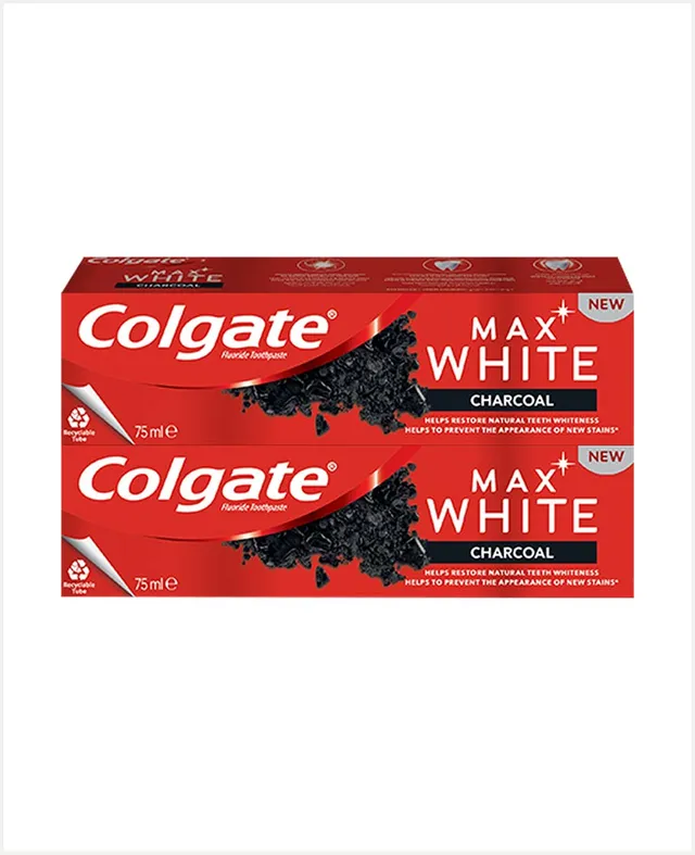 كولجيت ماكس وايت فحم معجون أسنان 2x75ml