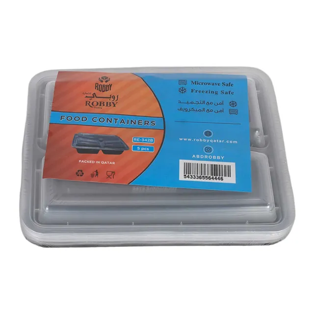 Plastic Microwave Rect Container Blk 5pcs #re342b W/l(robby)