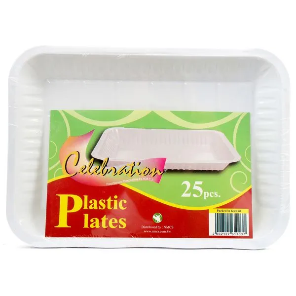 Bono Rectangular White Plastic Plate Celebration N.3