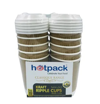 هوت باك كوب ورقي مضلع 8oz + أغطية بيضاء 10 قطع
