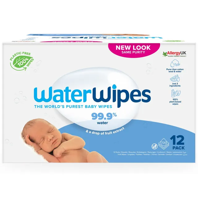 WaterWipes Original Plastic Free Baby Wipes Mega Value Pack, 12x60 Wipes