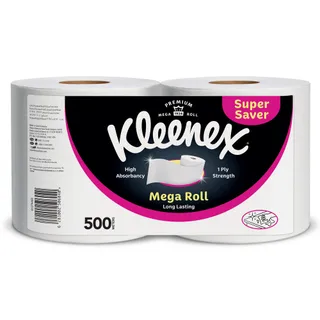 Kleenex Mega Tissue Rolls 1Ply Super Saver Pack, 2x500M