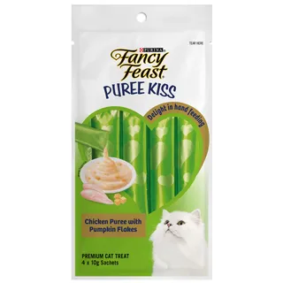 Fancy Feast Puree Kiss Chicken Puree with Pumpkin Flakes Cat Treats, 4x10g
