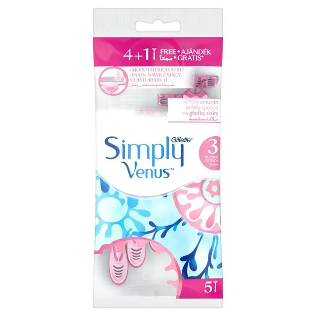 Gillette Venus Simply Venus Women's Disposable Razor, 4+1 Pieces