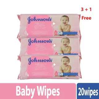 Johnson's Baby Gentle All Over Wipes 20s 3 + 1 Free