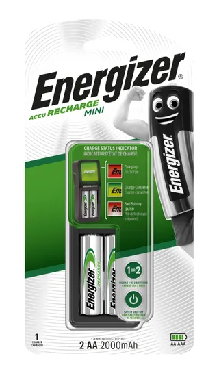 Energizer Mini Battery Charger + AA Max 2000mah, 2 Pieces