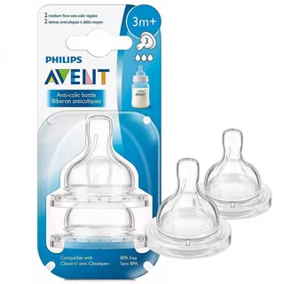 Philips Avent Classic Medium Flow Silicone Teats (3+ Months), 2 Pieces