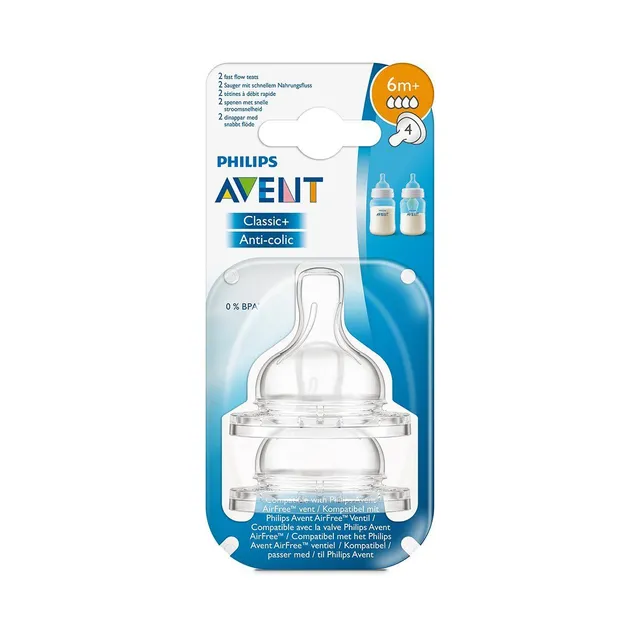 Philips Avent Classic Fast Flow Silicone Teats 6+ Months 2pcs