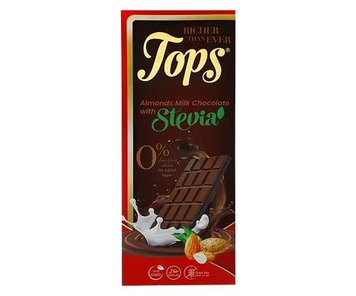 توبس ستيفيا شوغر فري ميلك شوكولاته ويذ ألمندز 60 g