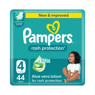 Pampers Rash Protection Taped Diapers, Size 4, 9-14kg, 44 Diapers