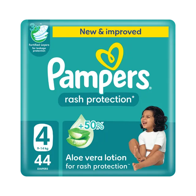 Pampers Rash Protection Taped Diapers, Size 4, 9-14kg, 44 Diapers