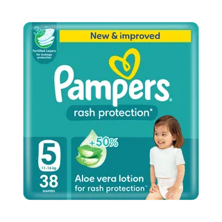 Pampers Rash Protection Taped Diapers, Size 5, 11-16kg, 38 Diapers