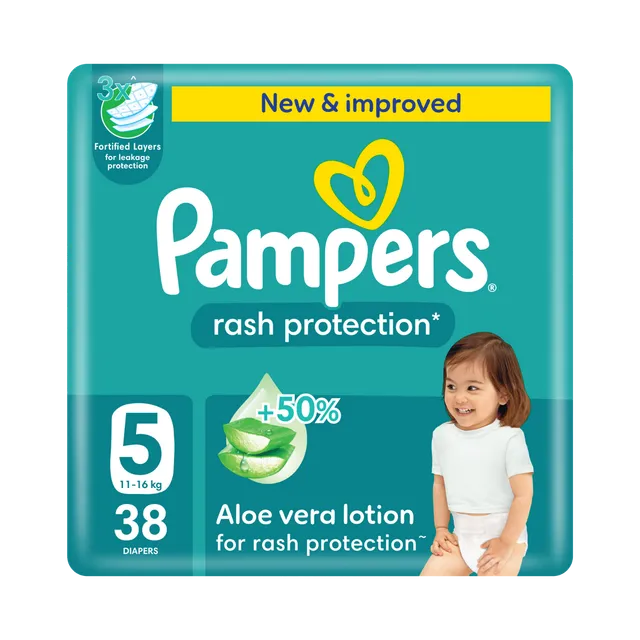 Pampers Rash Protection Taped Diapers, Size 5, 11-16kg, 38 Diapers