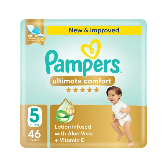 Pampers Ultimate Comfort Taped Baby Diapers, Size 5, 11-16kg, 46 Pieces