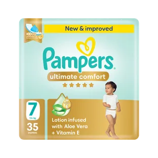 Pampers Ultimate Comfort Taped Diapers with Aloe Vera Lotion & Vitamin E, Size 7 (15+ kg), 35 Pieces