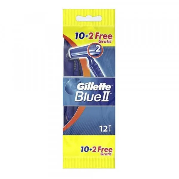 Gillette Blue II Plus Easy Grip Razors with Chromium Coating, 12 Pieces