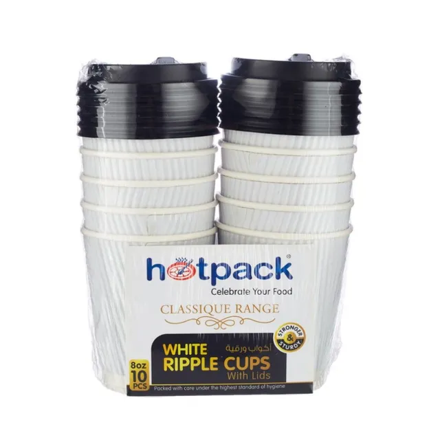 هوت باك كوب ورقي مضلع مع غطاء 8oz 10 قطع