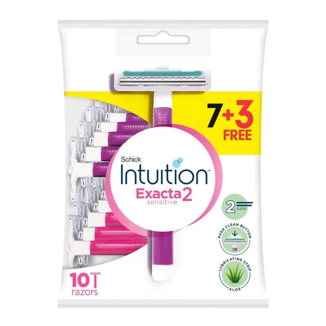 Schick Exacta 2 Sensitive Intuition Pink Disposable Razors Bag, 7+3 Pieces