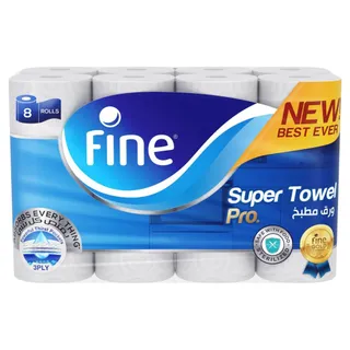 Fine Pro Super 3Ply Kitchen Towel Tissues Rolls, 8x60 Sheets