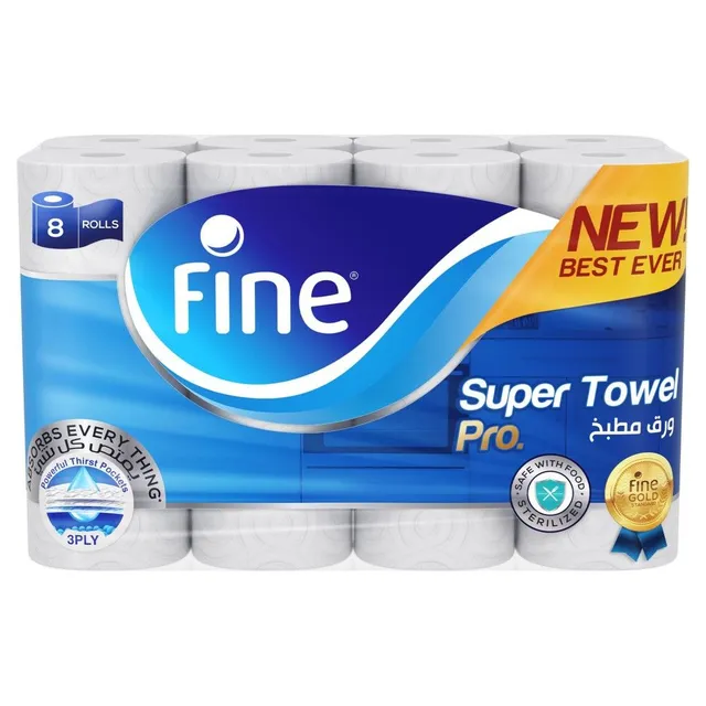 Fine Pro Super 3Ply Kitchen Towel Tissues Rolls, 8x60 Sheets