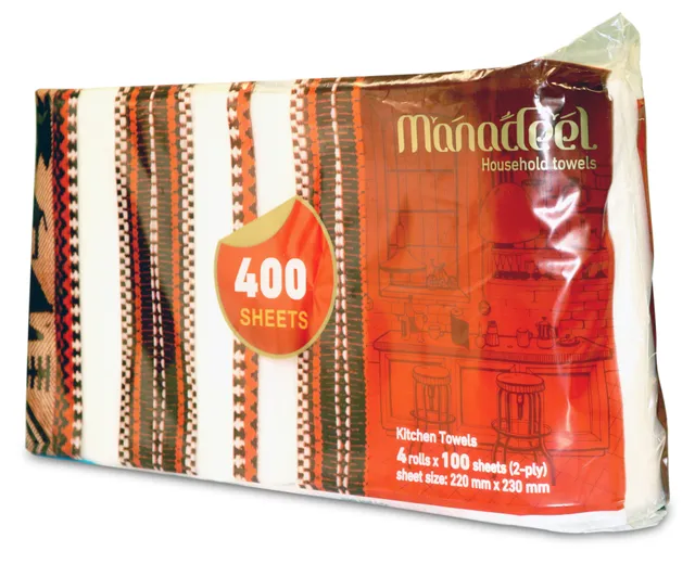 Manadeel 2Ply Household Towel (220x230 MM), 4x100 Sheets