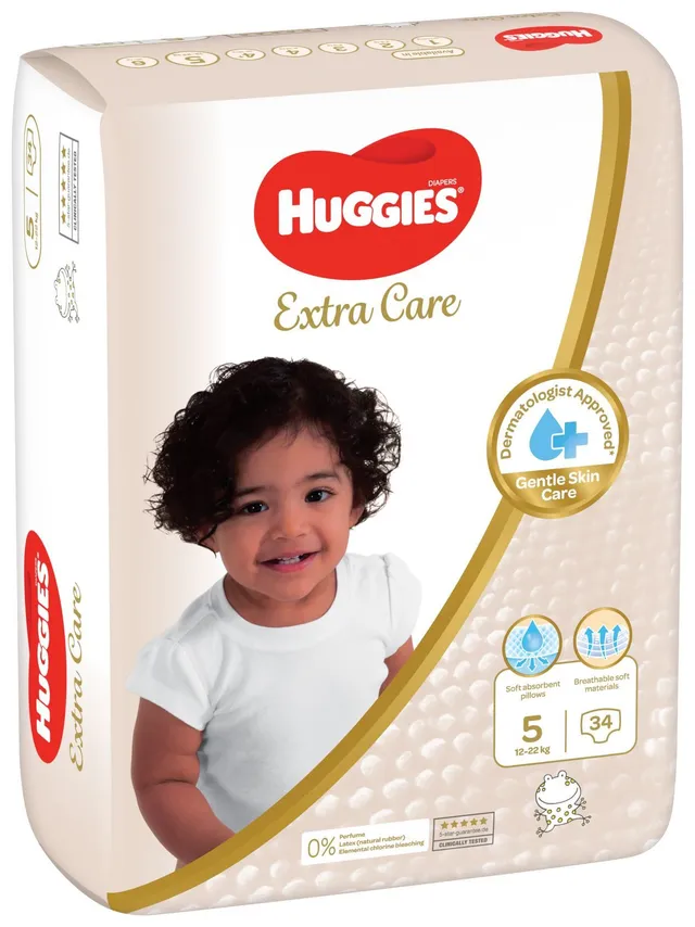 Huggies Extra Care Diapers Size 5 From 12-22 kg, 34 Pieces