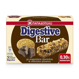 Papadopoulos Digestive Bar Choc Chips & Choc Mp 5X28g