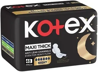 Kotex Maxi Protect Thick Overnight Protection Sanitary Pads with Wings, 48 Pads