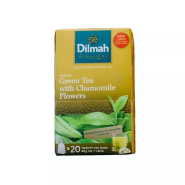 Dilmah Pure Ceylon Green Tea Bags with Chamomile Flowers, 20 bags
