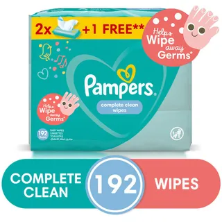 Pampers Complete Clean Baby Wipes with Aloe Vera Lotion for Hands & Face, 3x64 Pieces