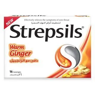 Strepsils for Sore Throat Warm Ginger, 16 Pieces