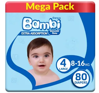 SANITA BAMBI BABY DIAPERS LARGE MEGA BV 80  PCS