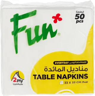 Fun Everyday Premium 2-Ply Table Napkin Tissue Paper 33x33cm White, 50 Pieces