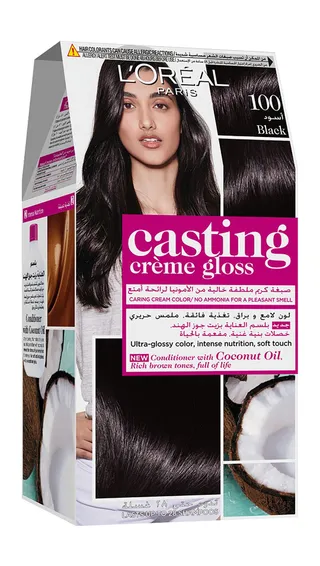 L'Oreal Casting Creme Gloss Hair Dye with Coconut Oil Hair Conditioner Black 100, 1 Pack
