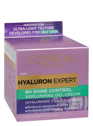 L'Oreal Hyaluron Expert 8H Shine Control Replumping Facial Gel Cream with Hyaluronic & Salicylic Acids for Combination to Oily Skin, 50ml