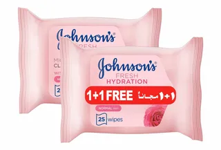 Johnson's Fresh Hydration Cleansing Wipes with Rose Water for Normal Skin, 2x25 Tissues