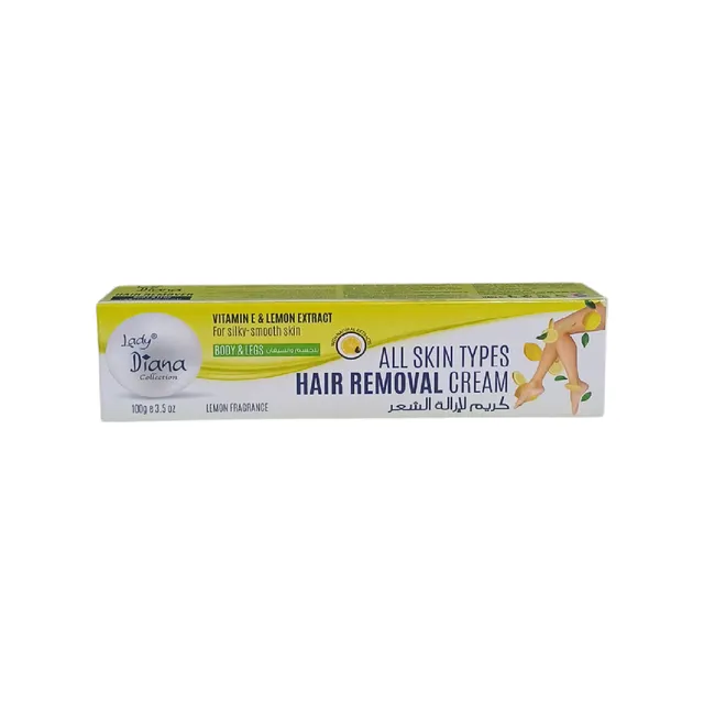 Lady Diana Hair Removal Cream for All Skin Types - Vitamin E & Lemon Extract, 100g