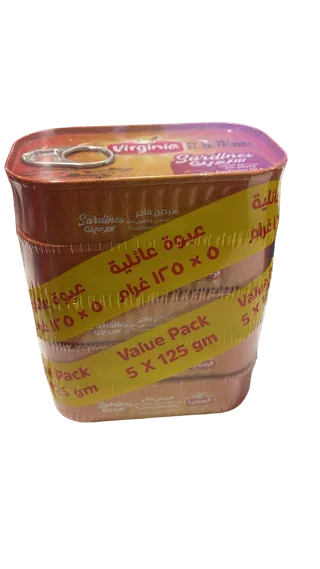 فيرجينيا سردين في زيت عباد الشمس والفلفل الحار، 5x125g
