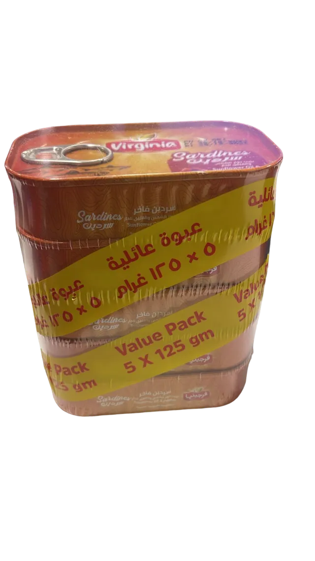 فيرجينيا سردين في زيت عباد الشمس والفلفل الحار، 5x125g