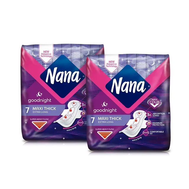 Nana Maxi Goodnight Sanitary Pads with Wings, 2x7 Pieces