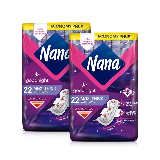 Nana Good Night Maxi Sanitary Pads with Wings, 2x22 Pieces