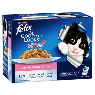 Felix Kitten As Good As It Looks Kitten Menus in Jelly Wet Cat Food, 12x85g