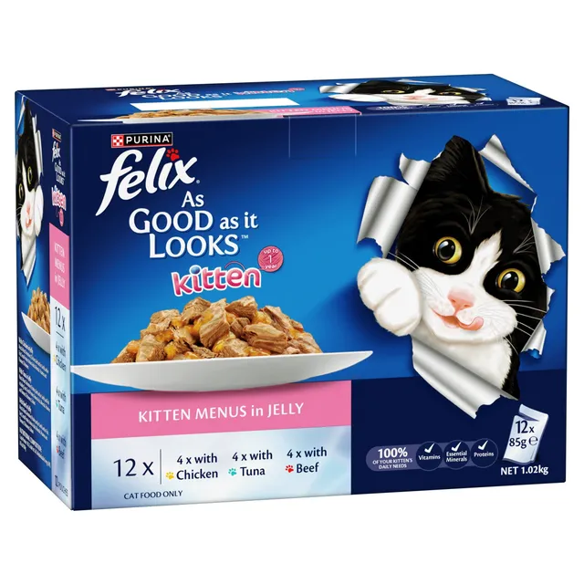 Felix Kitten As Good As It Looks Kitten Menus in Jelly Wet Cat Food, 12x85g