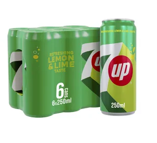 7up Regular Soft Drink Can, 6x250ml