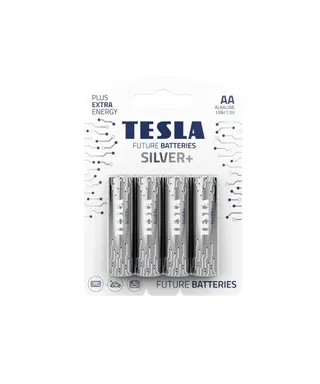 Tesla Silver+ Alkaline AA Batteries, 4 Pieces