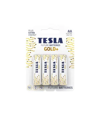 Tesla Gold+ Alkaline AA Batteries, 4 Pieces