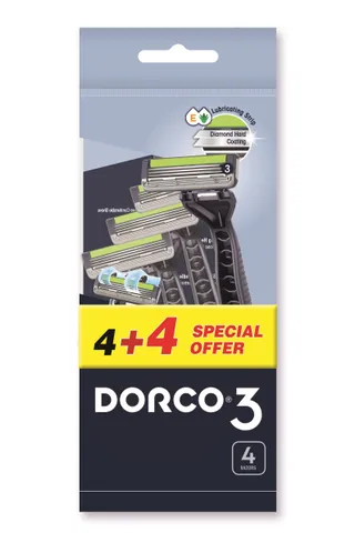 Dorco PACE3 Plus Men Disposable Razors, 4+4 Pieces
