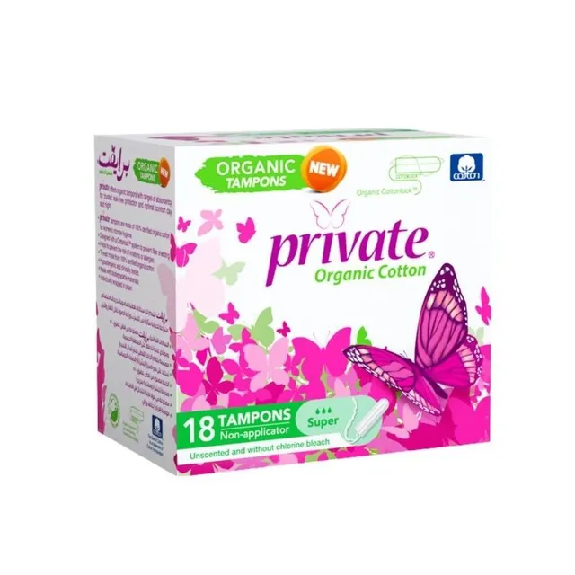 Private Organic Cotton Super Tampons without Applicator, 18 Pieces
