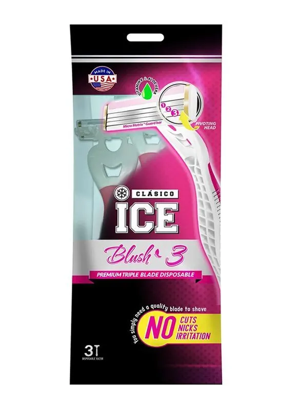 Clasico Ice Blush 3 Disposable Triple Blade Razor for Women, (3+3) Value Pack