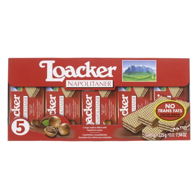 Loacker Napolitaner Hazelnut Cream Wafer, 5x45g